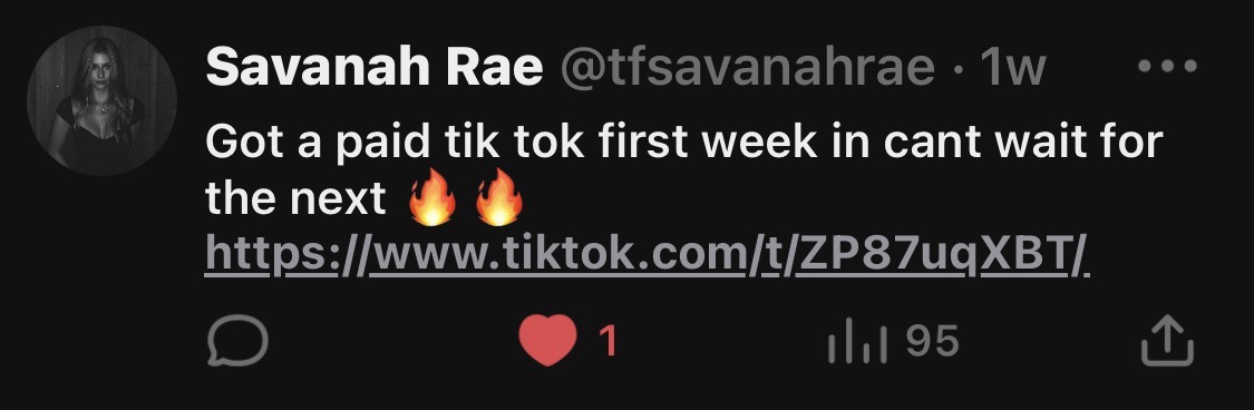 Creator post about getting a paid TikTok in the first week