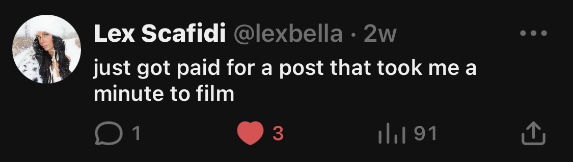 Creator post about getting paid for a quick filmed post